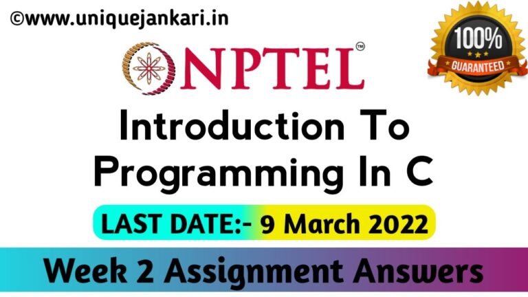 Introduction To Programming In C NPTEL Assignment 2 Answers